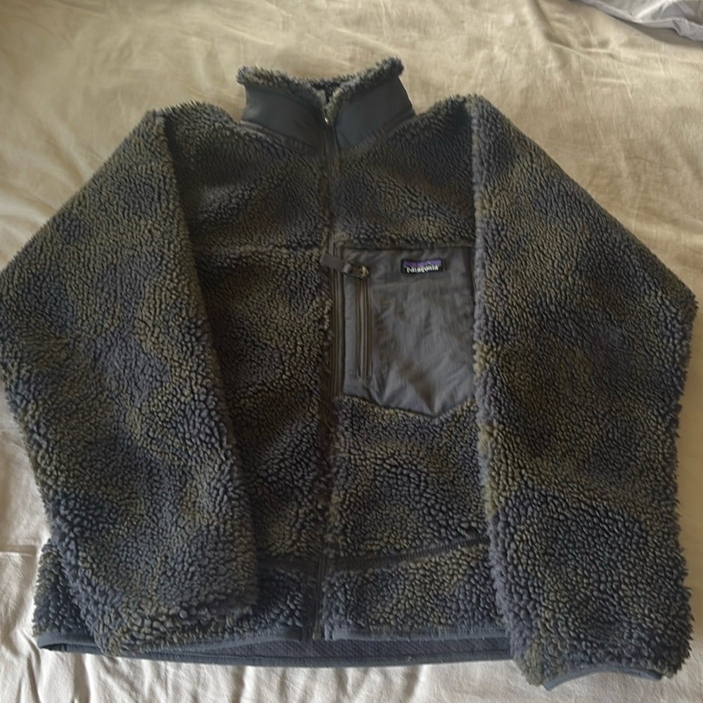 Patagonia Classic Retro-X Fleece Jacket Mens M Olive green and blue pattern